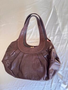 Coach Ergo Kiss Lock Pleated Leather Shoulder Bag Brown